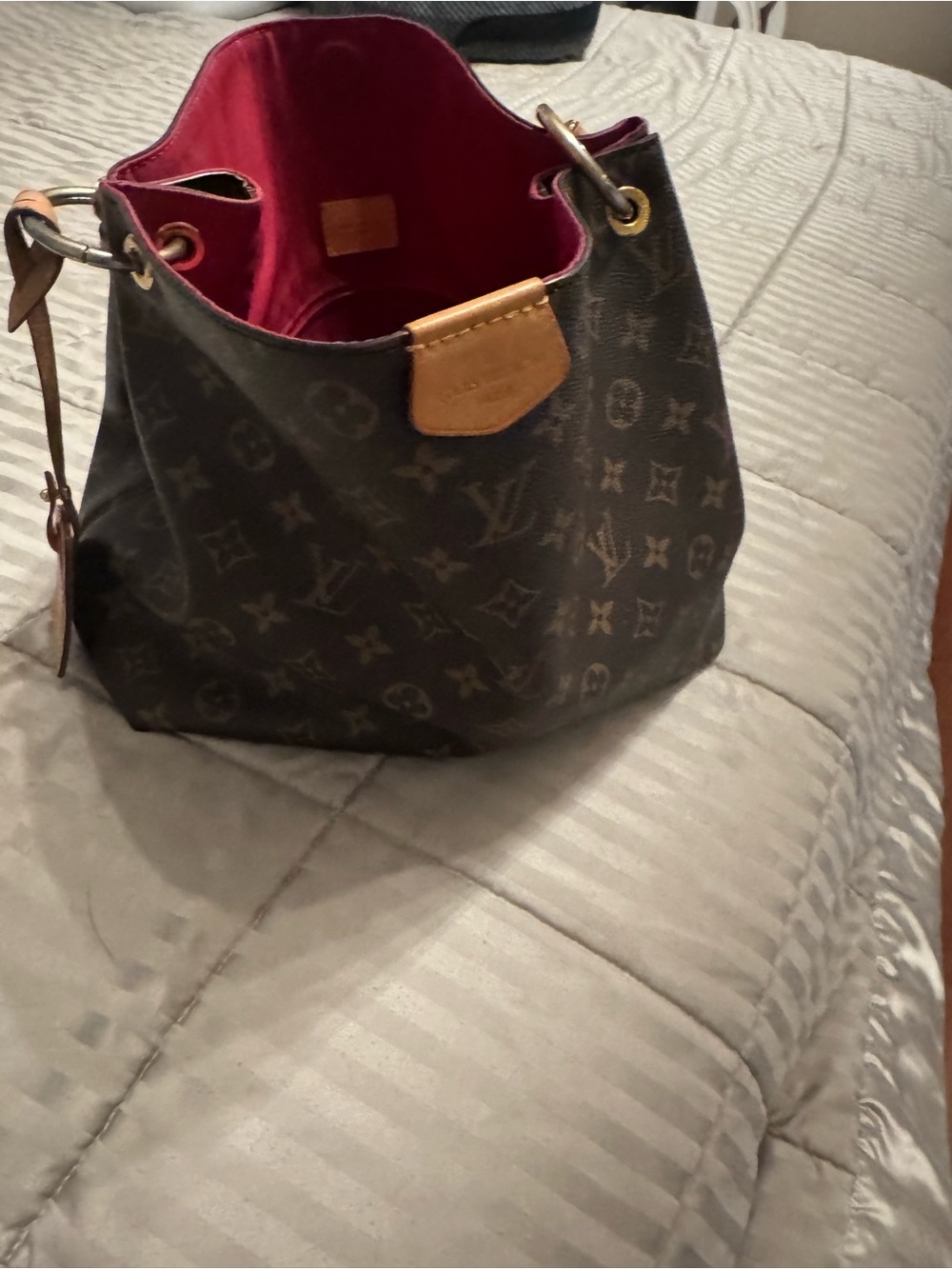 Louis Vuitton Monogram Bucket Bag with Burgundy Interior